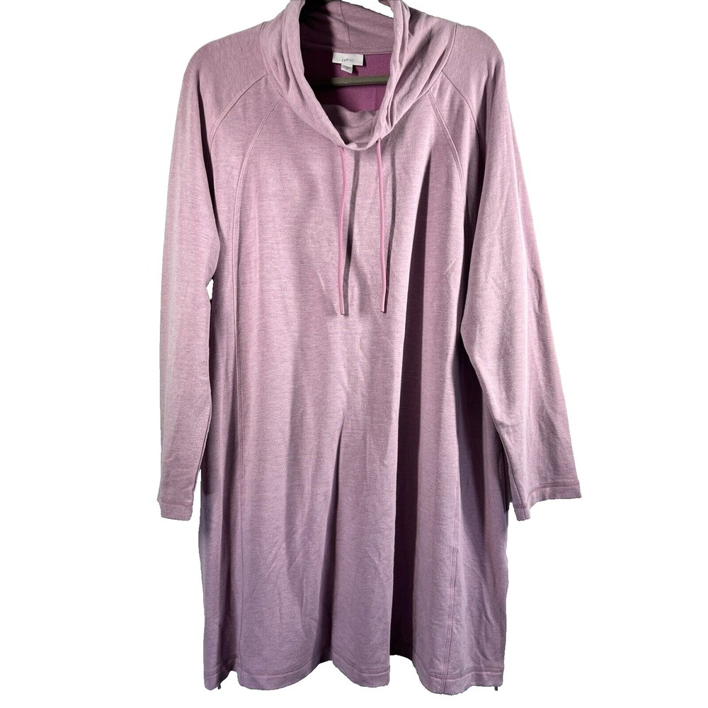 J Jill Fit Tunic XL Pink Side Zippers 3/4 Sleeve Thick Cowl Neck Fleece Top‎